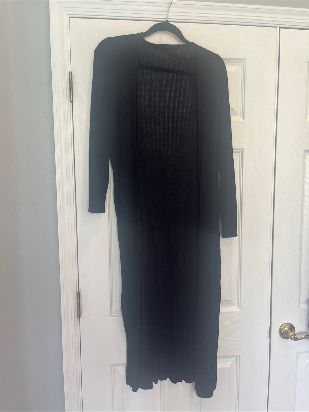 Black Long Sleeve Ribbed Duster